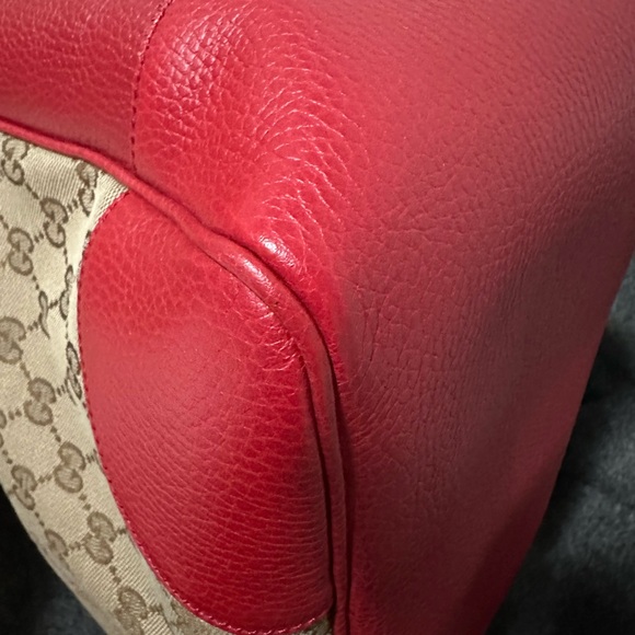 GG Red/Beige Leather Canvass Bree Tote Bag - Picture 8 of 12